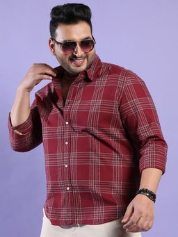 Instafab Plus - Men's Maroon Red Chalk Tartan Plaid Shirt