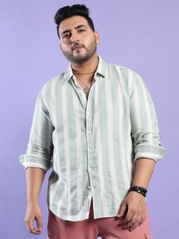 Instafab Plus - Men's Sage Green & White Contrast Club Striped Shirt