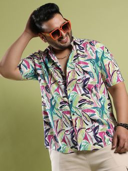 Instafab Plus - Men's Pink & Green Foilage Shirt
