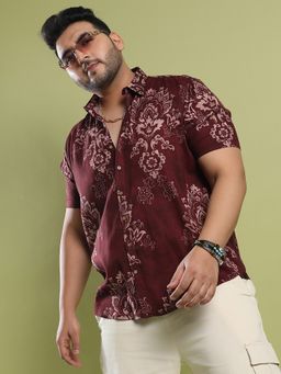 Instafab Plus - Men's Maroon Ethnic Motif Shirt