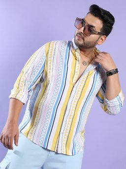 Instafab Plus - Men's Multicolour Geometric Striped Shirt