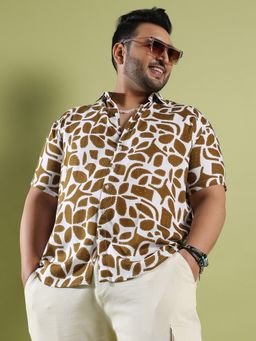 Instafab Plus - Men's White & Brown Contrast Block Shirt