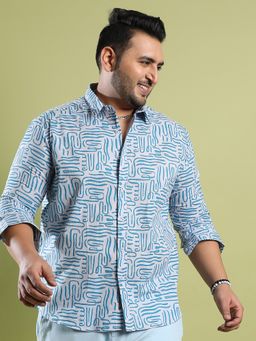 Instafab Plus - Men's Blue Contrast Lines Shirt