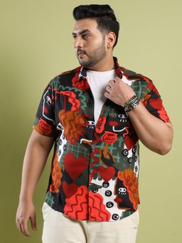 Instafab Plus - Men's Red Artistic Romance Shirt