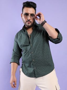 Instafab Plus - Men's Forest Green Micro Flower Shirt