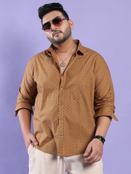 Instafab Plus - Men's Tan Brown Micro Flower Shirt