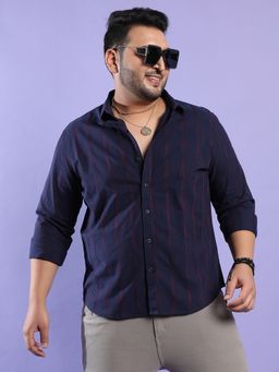 Instafab Plus - Men's Navy Blue & Red Ombre Striped Shirt