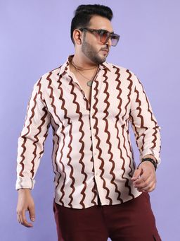 Instafab Plus - Men's Beige & Brown Contrast Paint Lines Shirt