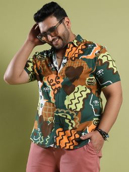 Instafab Plus - Men's Mustard Yellow & Forest Green Artistic Romance Shirt