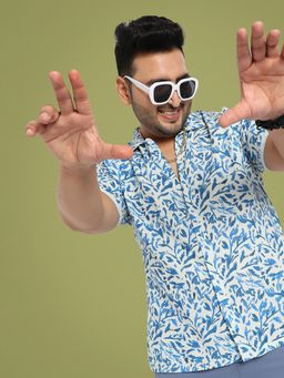 Instafab Plus - Men's Blue Foliage Strokes Shirt