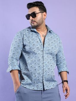 Instafab Plus - Men's Blue Micro Floral Shirt