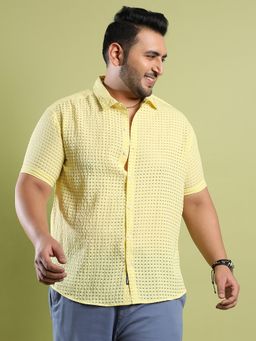 Instafab Plus - Men's Lemon Yellow See-Through Square Shirt