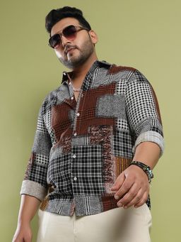 Instafab Plus - Men's Brown Herringbone Block Shirt