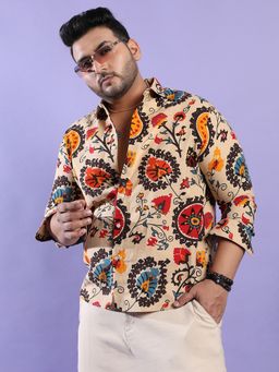 Instafab Plus - Men's Multicolour Ethnic Floral Shirt