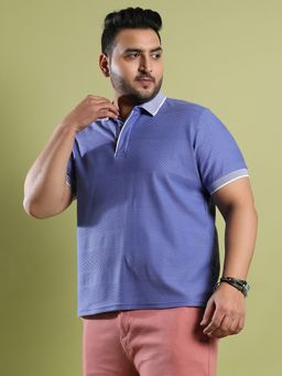 Instafab Plus - Men's Blue Self-Design Horizontal Striped Polo T-Shirt