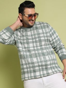 Instafab Plus - Men's Olive Tartan Plaid Knitted Pullover Sweater