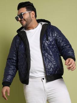 Instafab Plus - Men's Blue Quilted Puffer Jacket With Zip-Closure