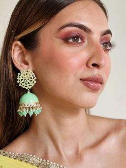 Azai by Nykaa Fashion - Sequined Solid Green Gold Tone Festive Earrings