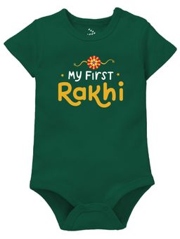 Zeezeezoo - Raksha Bandhan Theme My 1St Rakhi Printed Baby Green Onesie