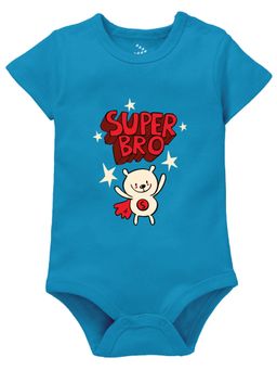 Zeezeezoo - Half Sleeves Sibling Theme Super Bro Printed Blue Onesie