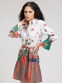 SHAYE - Shirt Collar Multicolor Printed Long Sleeves Casual Mini Dress For Women (Set of 2)