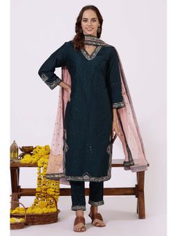 WISHFUL by W - Green Embroidered Kurta with Pant and Dupatta (Set of 3)