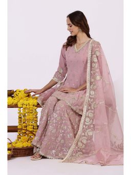 WISHFUL by W - Pink Embroidered Kurta with Palazzo and Dupatta (Set of 3)