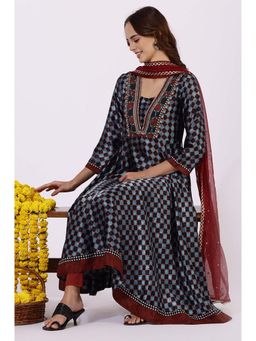 W - Black Printed Anarkali Kurta with Leggings and Dupatta (Set of 3)