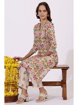 W - Cream Floral Kurta and Pant (Set of 2)