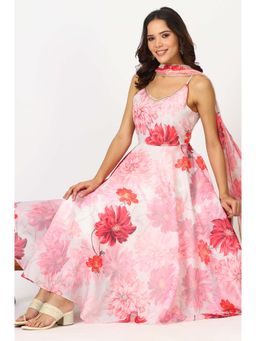 W - Pink Floral Anarkali Kurta with Pant and Dupatta (Set of 3)