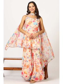 W - Floral White Kurti with Sharara and Dupatta (Set of 3)