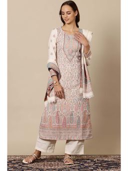 Aurelia - Off White Paisley Kurta with Palazzo and Dupatta (Set of 3)