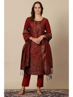 Aurelia - Maroon Paisley Kurta with Pant and Dupatta (Set of 3)