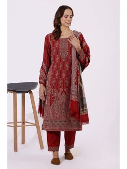 W - Red Paisley Kurta with Pant and Dupatta (Set of 3)