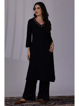 W - Black Solid Kurta and Palazzo (Set of 2)