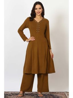 W - Brown Solid Kurta and Palazzo (Set of 2)
