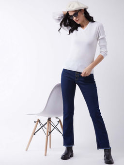 RVK - Women White Solid Pullover Sweater