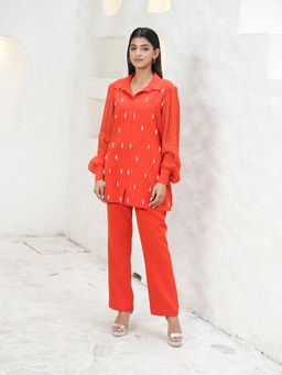 Rabnoor K Sethi - Orange Pearl Embellished Tangerine Top