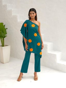 Rabnoor K Sethi - Teal Green Floral Embroidered Co-Ord (Set of 2)