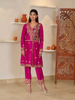 Rabnoor K Sethi - Pink Pakistani Zardozi Embroidered Kurta with Pant and Dupatta (Set of 2)
