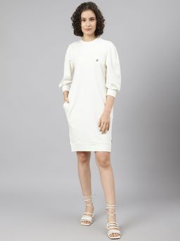 Beverly Hills Polo Club - Off White Signature Pleat Sleeve Cozy Dress