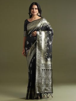 Sareemall - Soft Silk Black Woven Design Saree with Unstitched Blouse