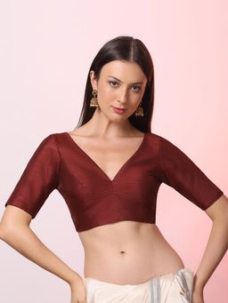 Niraha - Maroon Raw Silk Stretchable Smocked Stitched Blouse