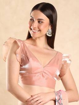 Niraha - Peach Tissue Silk Stitched Blouse