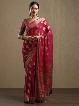 Sareemall - Georgette Maroon Woven Design Saree with Unstitched Blouse