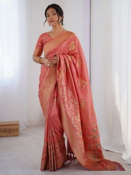 Sareemall - Dola Silk Peach Woven Design Saree with Unstitched Blouse