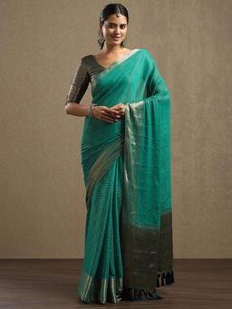 Sareemall - Chiffon Green Woven Design Saree with Unstitched Blouse