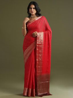 Sareemall - Chiffon Red Woven Design Saree with Unstitched Blouse