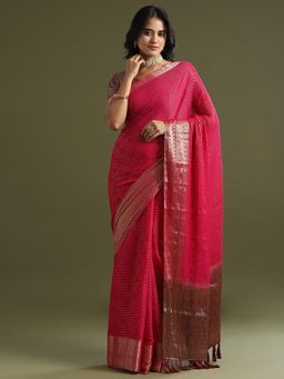Sareemall - Chiffon Pink Woven Design Saree with Unstitched Blouse