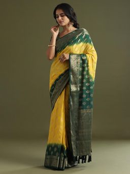 Sareemall - Georgette Yellow Woven Design Saree with Unstitched Blouse